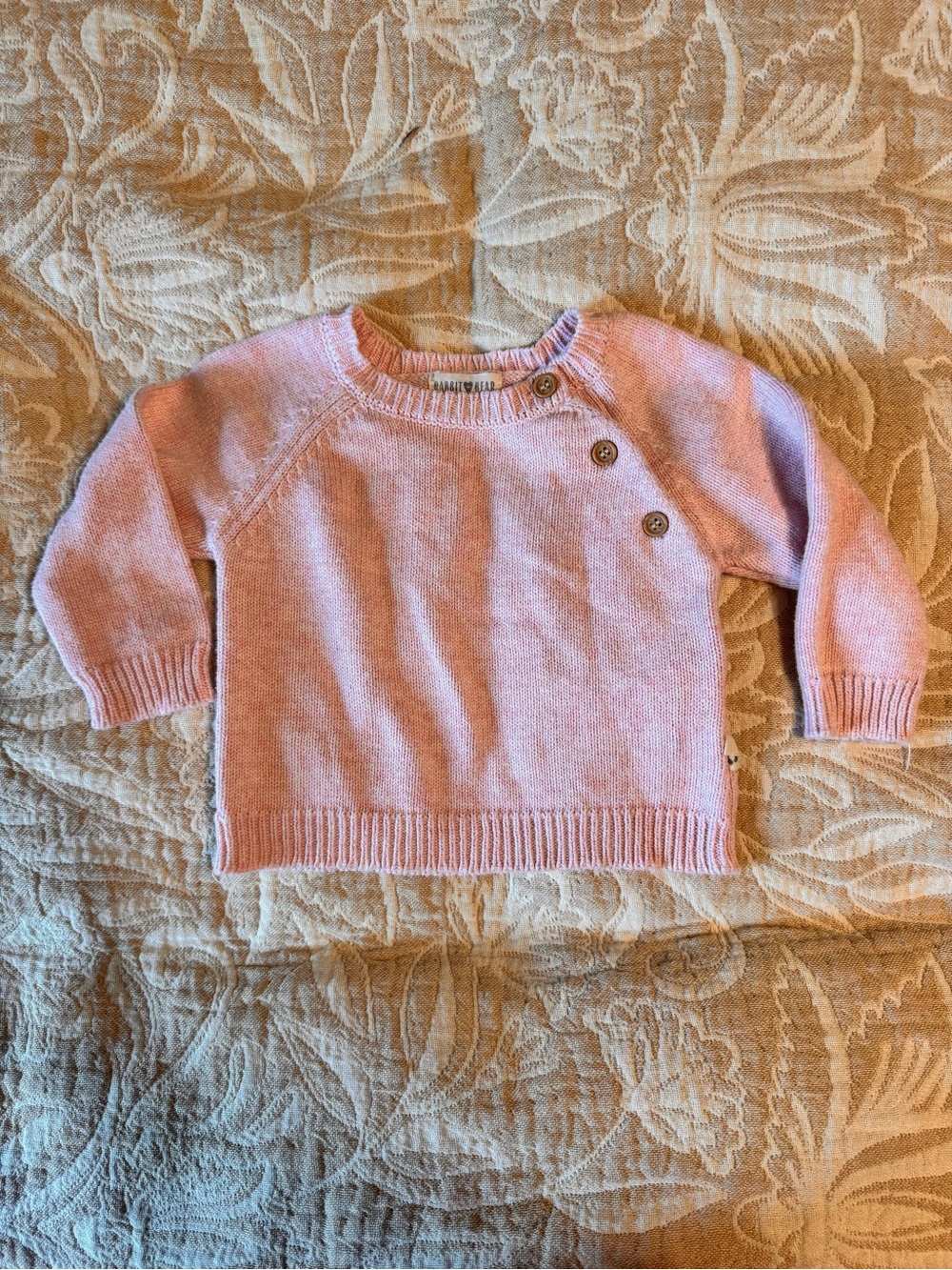 Rabbit + Bear Organic Cotton Baby Sweater Pink 3–6M | 100% Organic Cotton